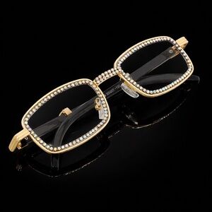 Luxury Gold Rhinestone Square Sunglasses UV400 Fashion Shades